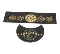 SUPVOX Support Porte-Cartes de Tarot Décoratif en Bois de Tilleul Sculpté, Lot de 2 Pièces, Base de Cartes Lune Gravée, Présentoir D'autel pour Lecture et Décoration Intérieure