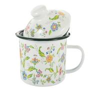 SUPVOX Tasse à Café Émaillée Rétro 500 Ml Couvercle, Mug Épais en Émail Blanc Crème, Mug à Thé Intérieur pour Maison et Bureau, Accessoire Festif Multifonctionnel