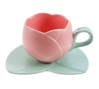 SUPVOX Tasse à Café en Céramique Tulipe 300 Ml Rose avec Soucoupe, Gobelet à Lait Quotidien pour Petit-déjeuner et Boissons Chaudes, Coffret Tasse Décorative Polyvalente pour Maison