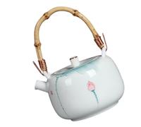 SUPVOX Théière en Porcelaine Décor Lotus Peinte Main Poignée en Bambou, 1 Pièce, Service à Thé Kung Fu pour Maison et Bureau, Pot à Thé Chaud, Style Chinois Classique