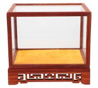 SUPVOX Vitrine de Bureau Transparente en Verre Socle en Bois Massif Rouge, 12x12x17 Cm, Boîte D’Exposition Anti-poussière pour Figurines, Conteneur de Collecte et Présentoir pour Jouets