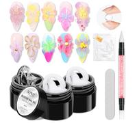 SUPWEE 3D Gel Nail Art pour ongles, 3 pièces Solid Builder Gel pour femmes | Gel UV 3D multifonction blanc transparent avec stylo en silicone pour manucure, maison, salon de manucure débutant, 5 g
