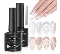 Supwee 9D Wide Cat Eye Gel Vernis à Ongles Argent Champagne Couleur Cat Magnetic Gel Polish 10ML Glitter Magnetic Nail Polish Soak Off UV/LED Gel Cat Eye Effect avec Magnetic Stick