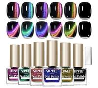 SUPWEE Cat Eye Vernis à ongles sans UV, 6 couleurs, séchage rapide, magnétique, vert, bleu, violet, paillettes, Cat Eye Nail Polish Non Gel Oil Based Nail Studio pour la maison 7 ml