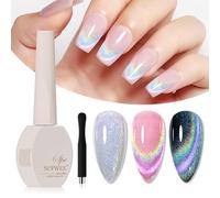 SUPWEE Vernis à ongles gel arc-en-ciel pour les yeux de chat, 15 ml gel holographique à paillettes 9D pour les yeux de chat avec bâton magnétique irisé pour nail art manucure DIY