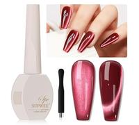 SUPWEE Vernis à ongles gel UV œil de chat rouge sang Vernis à ongles UV œil de chat magnétique avec aimant pailleté bordeaux Soak Off UV Led 15ML