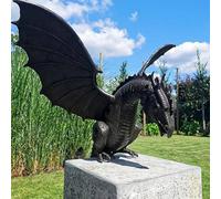 SUPYINI Statue de décoration de jardin gothique en bronze patiné, dragon du jardin sculptures statues, art de cour, ornement amusant en résine