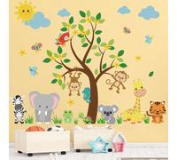 Supzone Jungle Animal Stickers muraux singe arbre decaloucines muraux Elephant Girafe Tiger Wall Sticker For Kids Girls Baby Baby Nursery Playroo