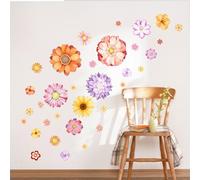 Supzone Stickers Muraux Bohème Décoration Murale avec Grandes Marguerites et Fleurs Bohèmes Colorées Autocollant Mural pour Chambre Enfant Salon Bureau Stickers Adhésifs Amovibles sans Trace