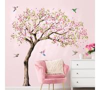 Supzone Stickers Muraux Cerisier Rose Épanoui Floraison Magique Décoration Murale Printanière pour Chambre de Fille, Sticker Mural Enfant, Salon ou Salle de Mariage