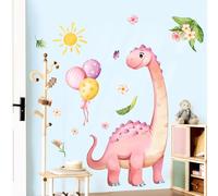 Supzone Stickers Muraux Dinosaures Roses Fantaisie Enfantin Décoration Murale Créative Ballons Joyeux pour Chambre Fille, Nursery Thématique & Espace Ludique Autocollants Mignons