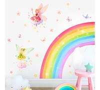 Supzone Stickers Muraux Enfant Arc-en-Ciel & Fée des Fleurs - Autocollant Mural Magique Amovible sans Trace - Déco Murale Féerique pour Chambre Fille/Salle de Jeux - Décoration Enfant Créative