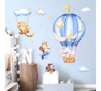 Supzone Stickers Muraux Enfant Ballons Bleus & Animaux Autocollant Mural Marin Déco Murale Ludique pour Chambre Salle de Jeux SDB - Décoration Éducative aux Nuages Dynamiques