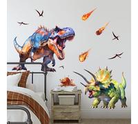Supzone Stickers Muraux Enfant Dinosaures Grands Autocollant Mural Colorés de Triceratops et de Tyrannosaure Déco Murale Dino pour Garçon Chambre Enfant Nursery Salle de Jeu