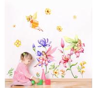 Supzone Stickers Muraux Enfant Fée des Fleurs Autocollant Mural Magique avec Bouquet Éclatant Déco Murale Féerique Amovible pour Chambre Fille Salle de Jeux