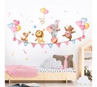 Supzone Stickers Muraux Enfant Fête des Animaux de la Jungle Éléphant Lion Renard Ours Autocollant Mural Ludique Déco Murale Éducative pour Chambre Salle de Jeux Décoration Sauvage
