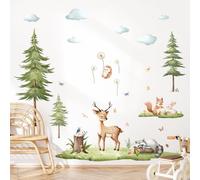 Supzone Stickers Muraux Enfant Forêt Enchantée - Autocollant Mural Jungle avec Cerfs/Écureuils - Déco Murale Amovible sans Trace pour Chambre Enfant/Salon - Stickers Animaux Ludiques