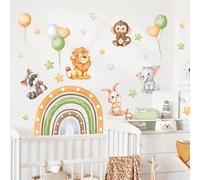 Supzone Stickers Muraux Enfant Jungle - Animaux Sauvages Ballons Arc-en-Ciel - Autocollant Mural Coloré Amovible sans Trace - Déco Murale Ludique pour Chambre/Salle de Jeux/SDB - Décoration Féerique