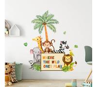 Supzone Stickers Muraux Enfant Jungle - Autocollant Mural Animaux Sauvages (Lion/Éléphant/Singe) - Déco Murale Amovible sans Trace pour Chambre/Salle de Jeux - Décoration Féerique