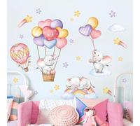 Supzone Stickers Muraux Enfant Montgolfières & Éléphants Arc-en-Ciel - Autocollant Mural Magique Déco Murale Fantaisiste pour Chambre/Salle de Jeux - Décoration Colorée Safari Aérien