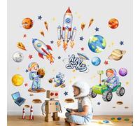 Supzone Stickers Muraux Enfants Astronaute Planète - Autocollant Mural Fusée Décoration Chambre Enfants Bébé Salle de Jeux Pépinière Salon