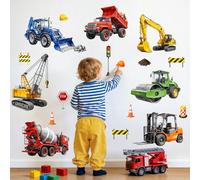 Supzone Stickers Muraux Enfants Construction Véhicules Autocollant Mural Camions Tracteurs Décoration Chambre Garçon pour Chambre Enfant Pépinière Salle de Jeux