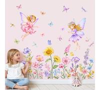 Supzone Stickers Muraux Enfants Fée des Fleurs Autocollant Mural Fleur Sauvage Décoration Chambre Enfants Bébé Fille Salle de Jeux Pépinière