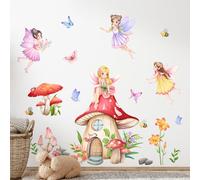 Supzone Stickers Muraux Enfants Féeriques - Autocollant Mural Fée des Fleurs & Maison Champignon - Déco Chambre Fille avec Forêt Enchantée - Stickers Adhésifs pour Chambre Bébé ou Salle de Jeux