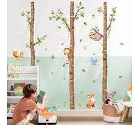 Supzone Stickers Muraux Enfants Forêt de Bouleaux avec Animaux - Renard, Singe, Écureuil - Autocollant Mural pour Déco Chambre - Grand Format, Idéal pour Nursery, Salle de Jeux et Chambre Bébé