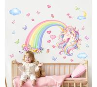 Supzone Stickers Muraux Enfants Licorne Arc en Ciel Aquarelle - Grand Cœur et Nuage Autocollant Mural Décoration Chambre Enfants Bébé Salle de Jeux Pépinière Salon