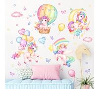 Supzone Stickers Muraux Enfants Licorne Montgolfière Aquarelle - Grand Licorne Arc en Ciel Autocollant Mural Décoration Chambre Enfants Bébé Salle de Jeux Pépinière Salon