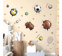 Supzone Stickers Muraux Enfants Sport 3D - Autocollant Mural Basket Football Rugby Baseball - Sticker Mural Déco Chambre Garçon, Salle de Classe & Salle de Bain - Décalcomanies Sportives