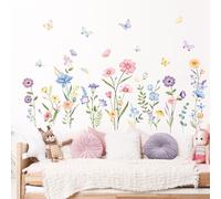 Supzone Stickers Muraux Fleurs Aquarelle & Papillons - Autocollant Mural Artistique Déco Murale Élégante pour Chambre/Salle de Jeux/SDB - Décoration Florale Poétique