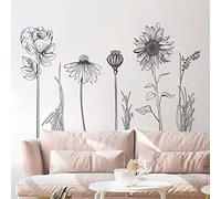 Supzone Stickers Muraux Fleurs NoireModerne Fleurs sauvages du Jardin Autocollant Mural Décoration Murale pour Salon, Chambre, Bureau, Fond de Canapé ou TV
