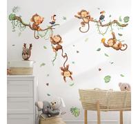Supzone Stickers Muraux Singe Animaux de la Jungle Autocollants Muraux Safari Décoration Murale avec Feuilles de Vigne Tropicales pour Chambre Enfants Bébé Pépinière Salon