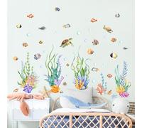 Supzone Stickers Muraux Sous Marin Autocollants Mural avec Algues, Poissons & Tortues - Idéal pour Chambre Enfant Garçon Fille, Nursery, Salle de Bains