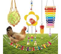 SUQ 5PCS Jouets pour Poulailler, Jouets De Poulet pour Poule, Balançoire Arc - en - Ciel, Xylophone De Poule, Jouets Miroir De Poulet Et Mangeoire à Suspendre pour Poules, Légumes Brochette De Fruits