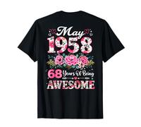(sur Le Dos) Floral Mai 1958 68 Ans 68e Anniversaire Femme T-Shirt