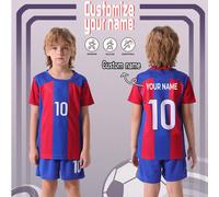 [Sur mesure] Ensemble de tenue de sport décontractée à séchage rapide à manches courtes Barcelone FC MESSI 2 pièces, numéro de maillot fixe 10, convient pour le football, les sports, le port quotidien