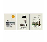 sur Toile Tableau Abstraite Ville New York Londres Paris Affiche Et sur Toile Tableau Murale Art Tableaux Salon Decoration à La Maison sans Cadre 30×40cm×3 PièCes