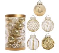 Surakey 25PCS Boule de Noël 8CM Boules de Noël Dorées et Pailletées Boule de Noël Transparente Boule de Noel Blanc et Doré Ornements de Boule de Noël Decoration Noel Interieur