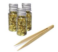 Surakey 3 Bouteilles Comestible Flocons de Feuilles dor avec Pinces en Bambou, 24K Flocons dor Alimentaire décoration Papier Cuisine Mousse gâteau Cuisson pâtisserie Art Artisanat décor