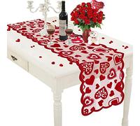 Surakey 33x183cm Chemin de Table Saint-Valentin, Chemin de Table en Dentelle Coeur Amour Rouge Romantique pour Fête Saint-Valentin Mariage Dîner aux Chandelles Anniversaire Party Décoration