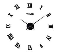Surakey 3D Horloge Murale Chiffres Romains DIY Horloge Murale Digitale sans Cadre Pendule Murale Silencieuse Mural Miroir Sticker Horloge Murale Geante pour Chambre Cuisine Salon, 70-90cm Noir