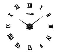 Surakey 3D Horloge Murale Chiffres Romains DIY Horloge Murale Digitale sans Cadre Pendule Murale Silencieuse Mural Miroir Sticker Horloge Murale Geante pour Chambre Cuisine Salon, 100-120cm Noir