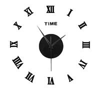 Surakey 3D Horloge Murale Chiffres Romains DIY Horloge Murale Digitale sans Cadre Pendule Murale Silencieuse Mural Miroir Sticker Horloge Murale Geante pour Chambre Cuisine Salon, 40-50cm Noir