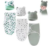 Surakey 3pcs Couverture d'Emmaillotage pour Bébé, Sac de Couchage Emmaillotage Bébé en Coton, Bébé Nouveau-nés Gigoteuse, Enveloppement Bébé pour Garçon Fille 0-6 Mois, avec Bonnet Bébé, Type 3
