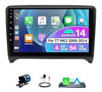 Surakey 4G+64G Android 14 Autoradio pour Audi TT MK2 2006-2014 avec Wireless Carplay Android Auto 9 Pouces Radio avec GPS Navi WiFi Bluetooth Mirror Link FM SWC Microphone+Caméra de Recul