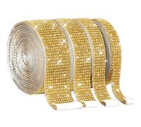 Surakey 4pcs Ruban Strass Autocollant, Décoration Ruban de Diamant, DIY Bandes de Strass Autocollantes pour Décoration de Mariage, d'anniversaire, Loisirs créatifs 9mm+135mm+180mm+222mm (Doré)