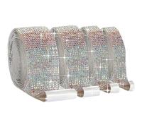 Surakey 4pcs Ruban Strass Autocollant, Décoration Ruban de Diamant, DIY Bandes de Strass Autocollantes pour Décoration de Mariage, d'anniversaire, Loisirs créatifs 9mm+135mm+180mm+222mm (AB)